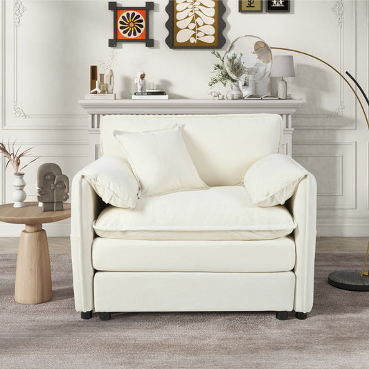 Oversized 42' Lounge Chair – Plush Modular Seat with Accent Pillow (Beige)