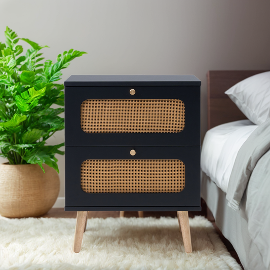 Ravella Duo Stand – 2-Drawer Rattan Nightstand with Handmade Drawer Fronts