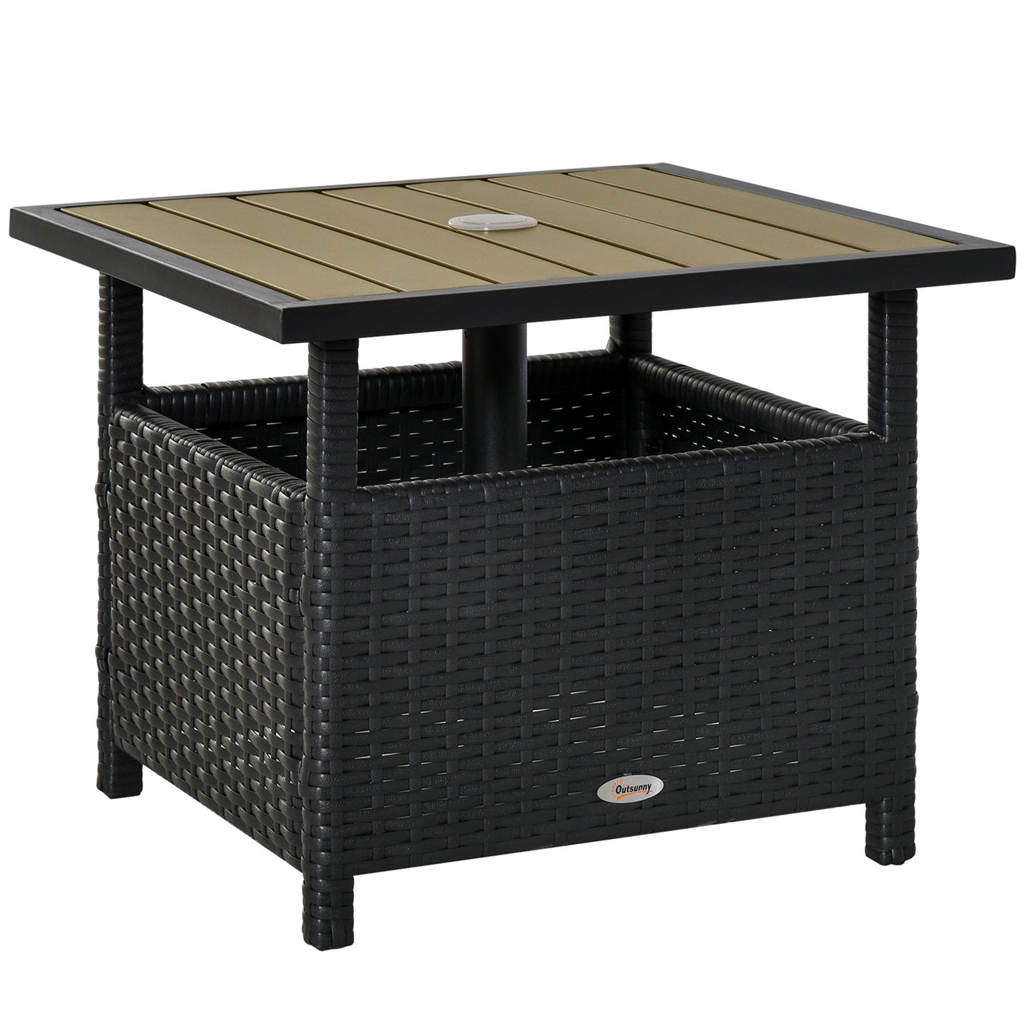 JUSTLIVE NEST® Rovian Wicker Side Table – UmbraPort Insert, SteelCore Frame, Black & Tan Finish