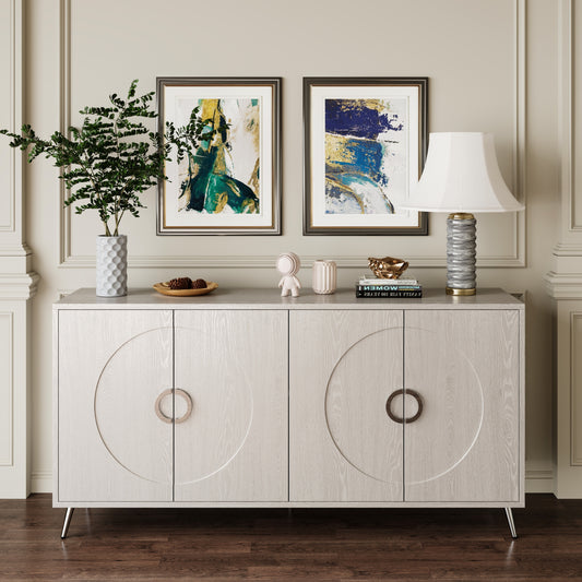 Lunvaris™ 4-Door Lacquered Sideboard – Champagne Silver Storage Cabinet for Dining, Hallway & Living Spaces