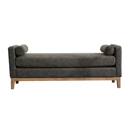 Auren Daybed Bench – Gray PU Upholstery with Bolster Pillows, Bedroom or Entryway (66.3")