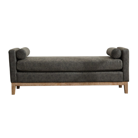 Auren Daybed Bench – Gray PU Upholstery with Bolster Pillows, Bedroom or Entryway (66.3")