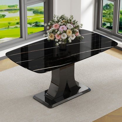 Fayno Dining Table – 63'' Marble-Look Top with Modern X-Base for Dining Rooms