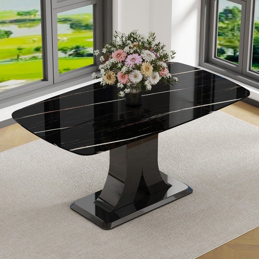 Fayno Dining Table – 63'' Marble-Look Top with Modern X-Base for Dining Rooms