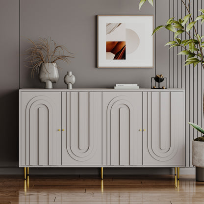 Lunvaris™ 4-Door Gray Lacquer Sideboard – Modern Storage Cabinet for Dining Room, Entryway & More