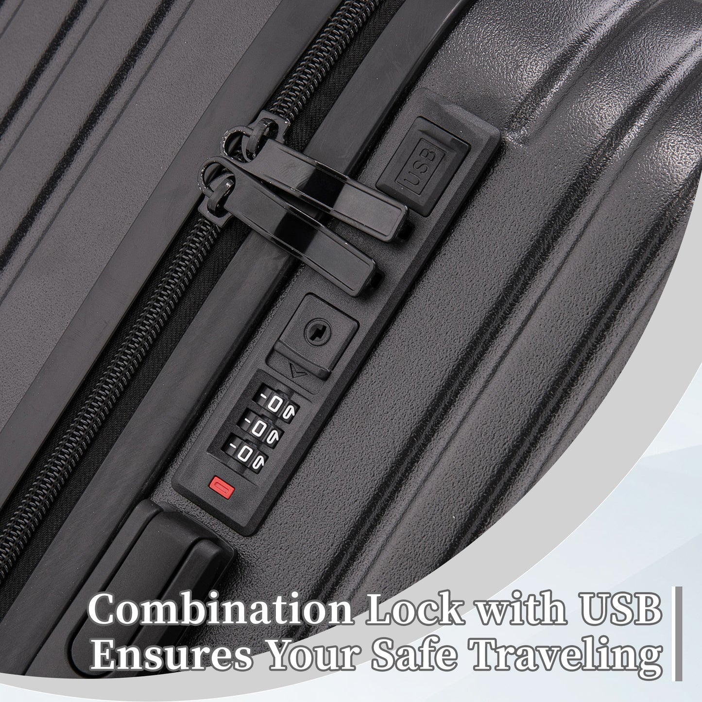 Jetera 3 - Piece ABS Travel Set – Black Spinner Suitcases with USB Port & Cup Holder (20/24/28") - JUSTLIVE NESTJUSTLIVE NEST