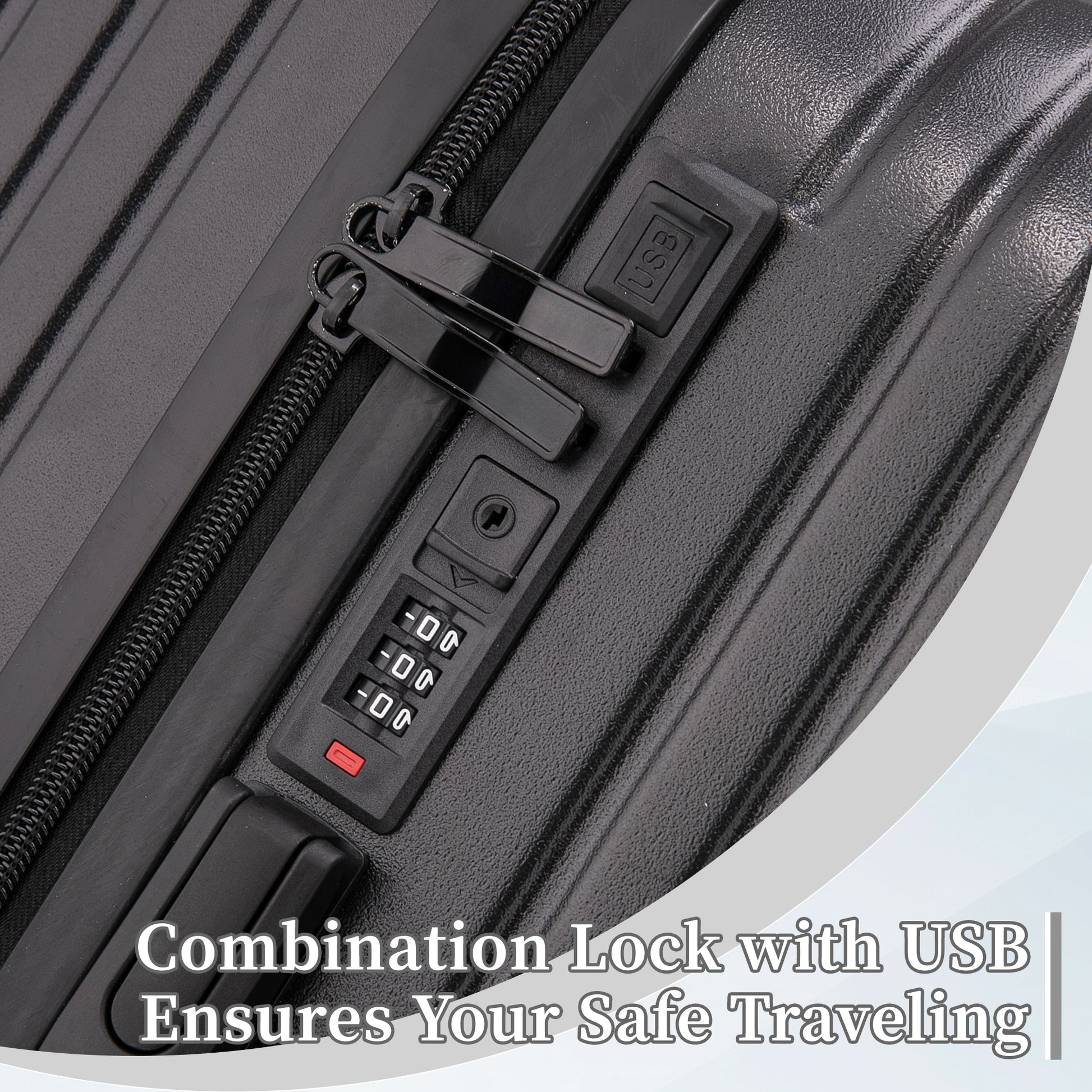 Jetera 3 - Piece ABS Travel Set – Black Spinner Suitcases with USB Port & Cup Holder (20/24/28") - JUSTLIVE NESTJUSTLIVE NEST