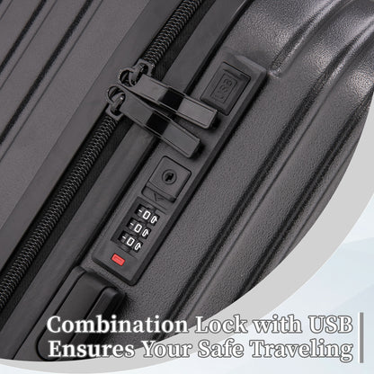 Jetera 3 - Piece ABS Travel Set – Black Spinner Suitcases with USB Port & Cup Holder (20/24/28") - JUSTLIVE NESTJUSTLIVE NEST