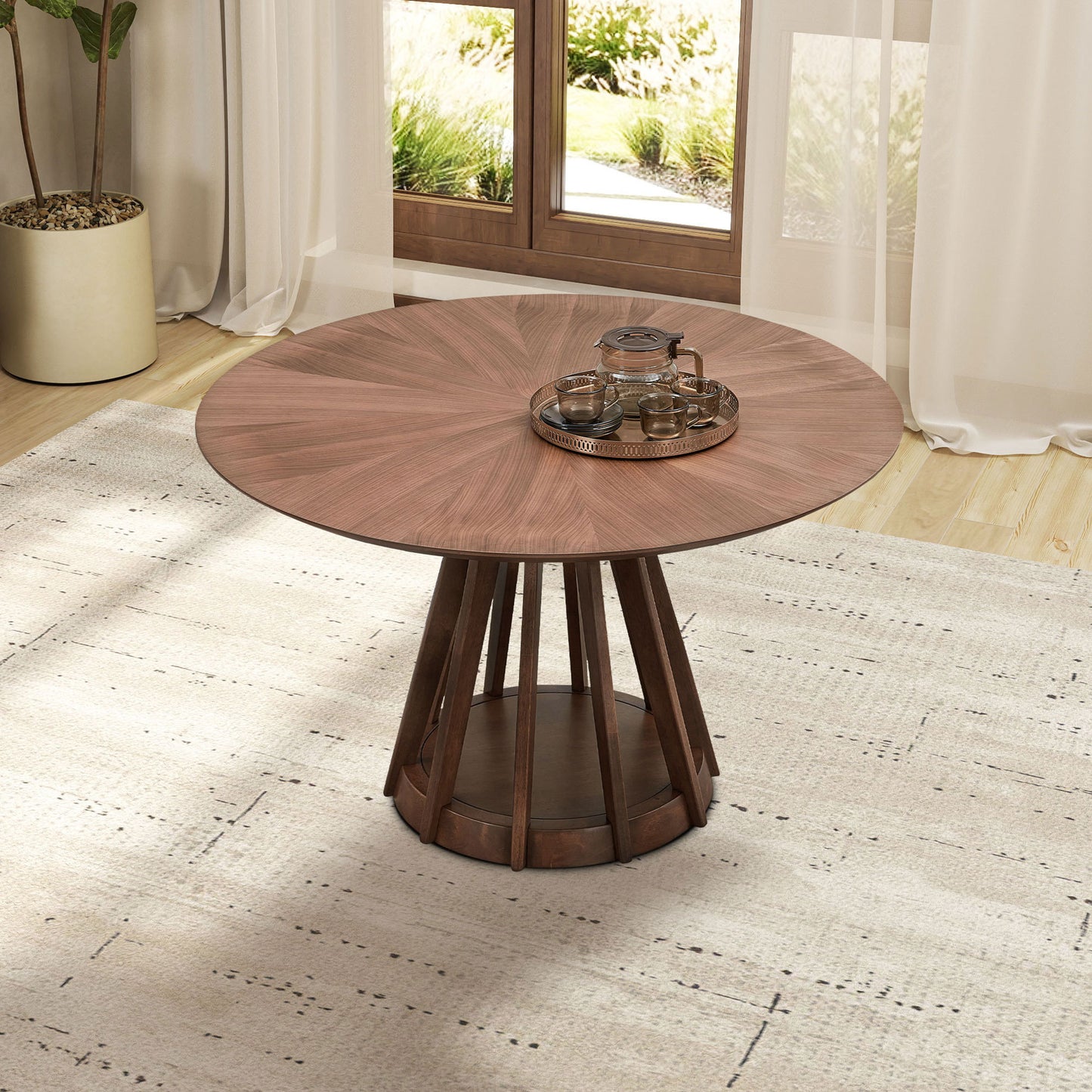 Vessa 47'' Round Pedestal Table – Compact Walnut Dining Table for 4