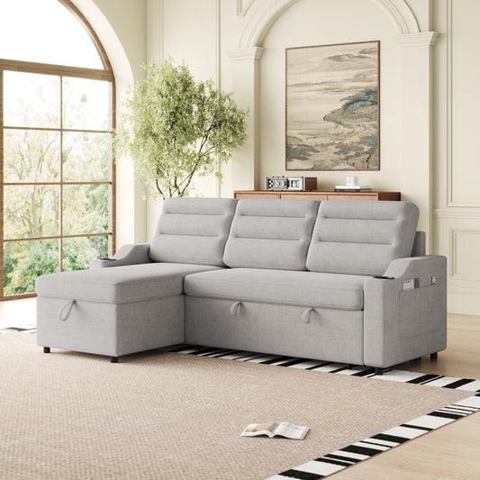 83.5' Smart Comfort Sleeper – Convertible Lounge Sofa with Hidden Storage & Integrated Relax Features