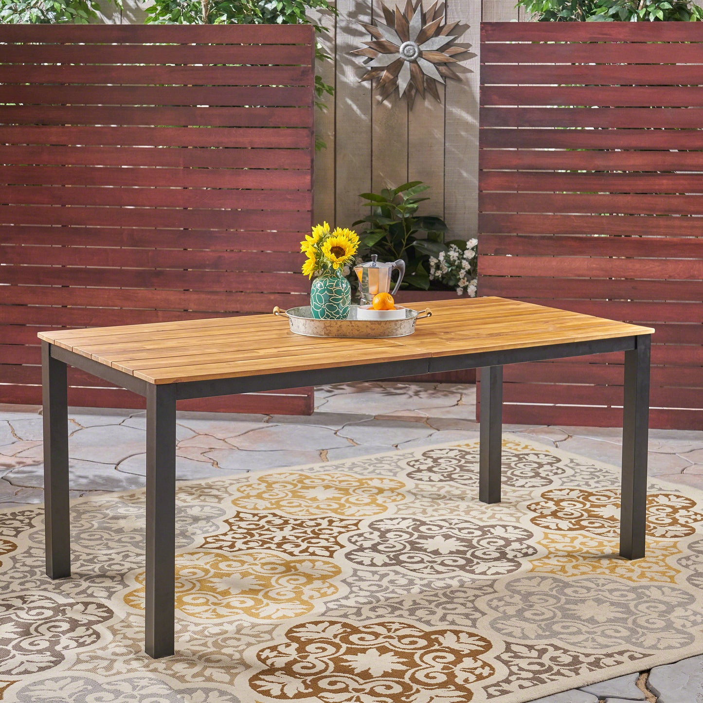Farmora Acacia Dining Table – Rectangular Wood Table for Yard or Garden (71")