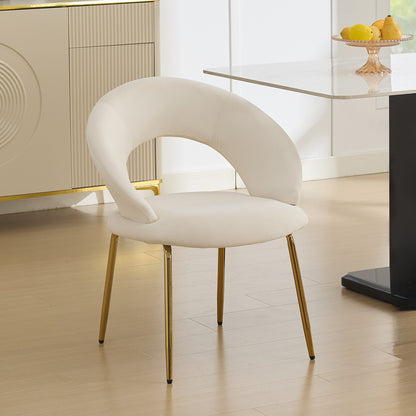 Velia Dining Chair – 1 White Velvet Seat with Gold Legs and Curved Backrest