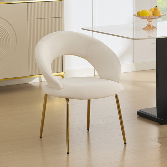Velia Dining Chair – 1 White Velvet Seat with Gold Legs and Curved Backrest