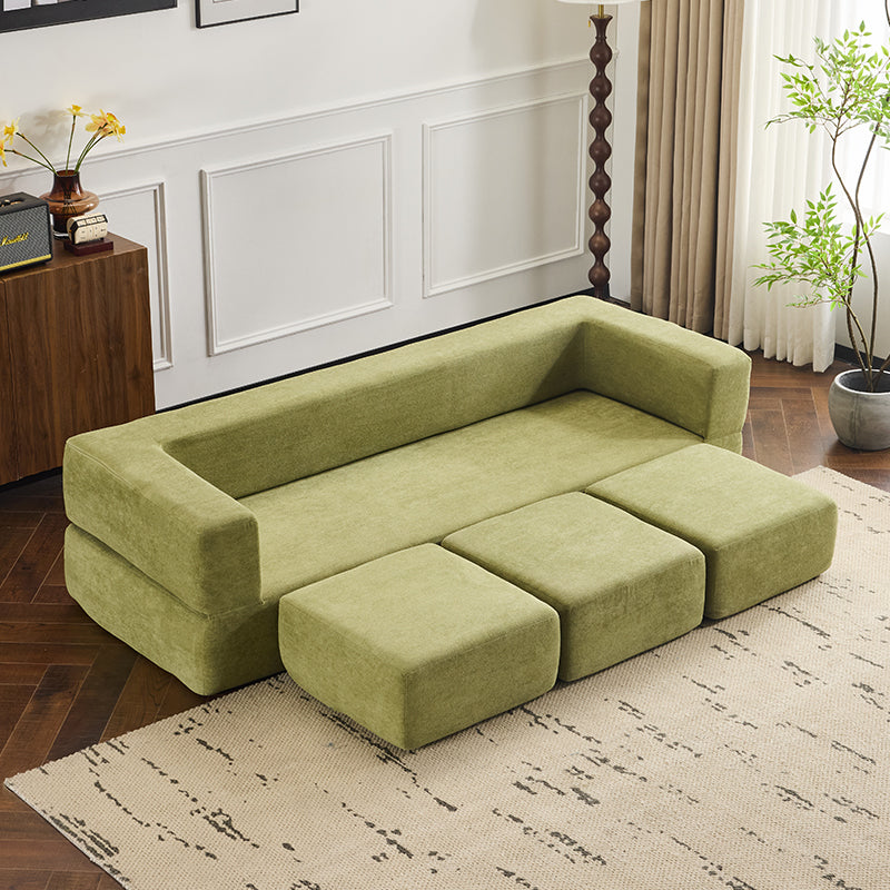 NestEdge ‘CozyFlex” Convertible Sectional – Sage Green Chenille | 3 Storage Ottomans + Sleeper Sofa