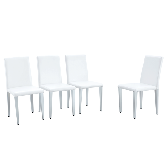 Lina Dining Chair Set – 4 White PU Seats with Silver Metal Legs, Modern Fit