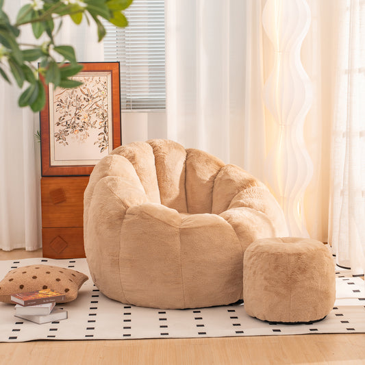 Shella Bean Chair – Faux Fur Shell-Shaped Giant Floor Sofa for Gaming & Reading