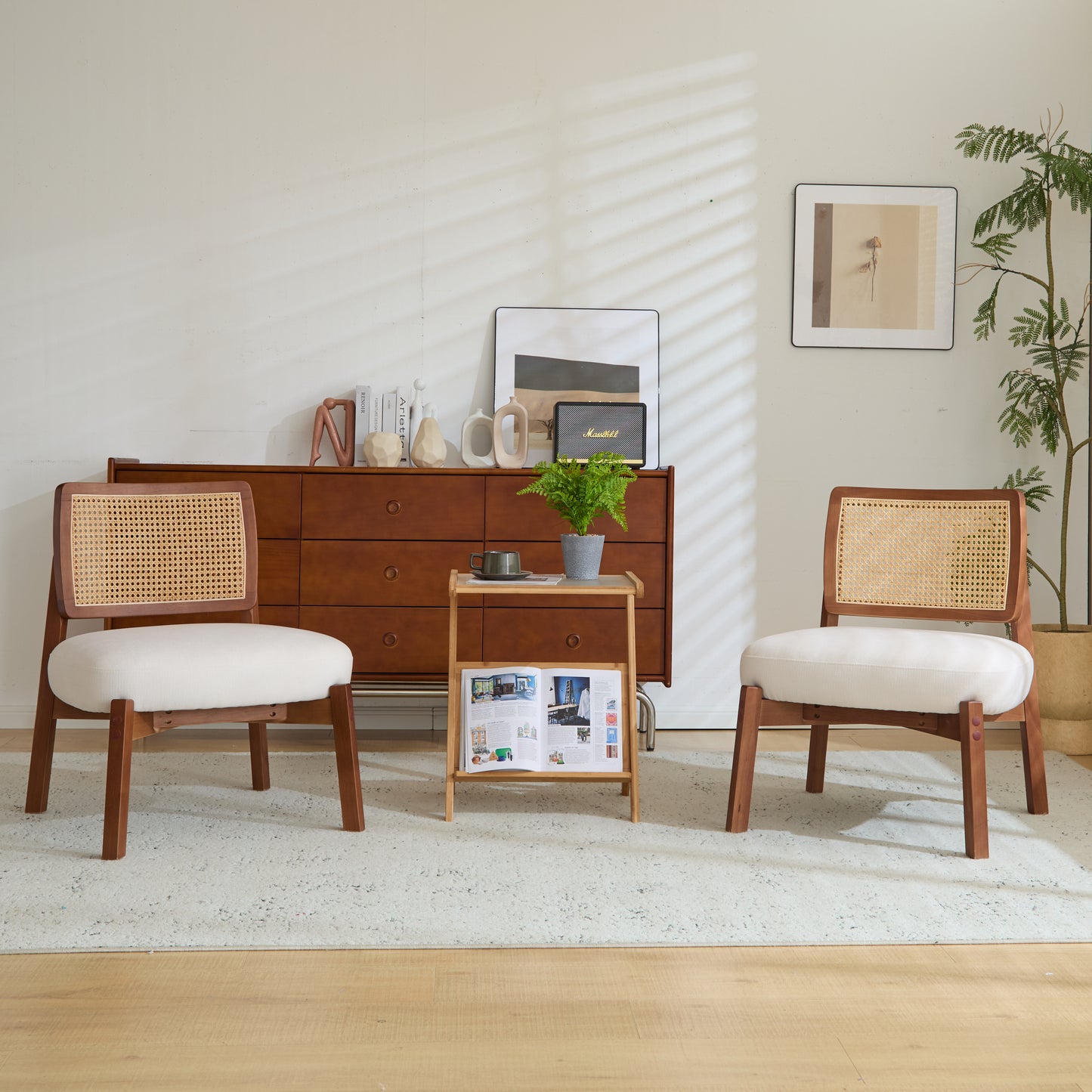 Luvoro Chairs (2pc) – Sandbraid Backrest, Woodform Base