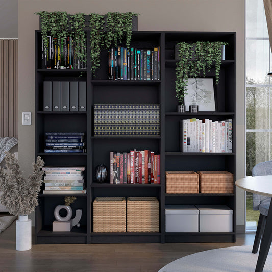 Sophia Set – 3-Piece Black Living Room Bookcase Ensemble