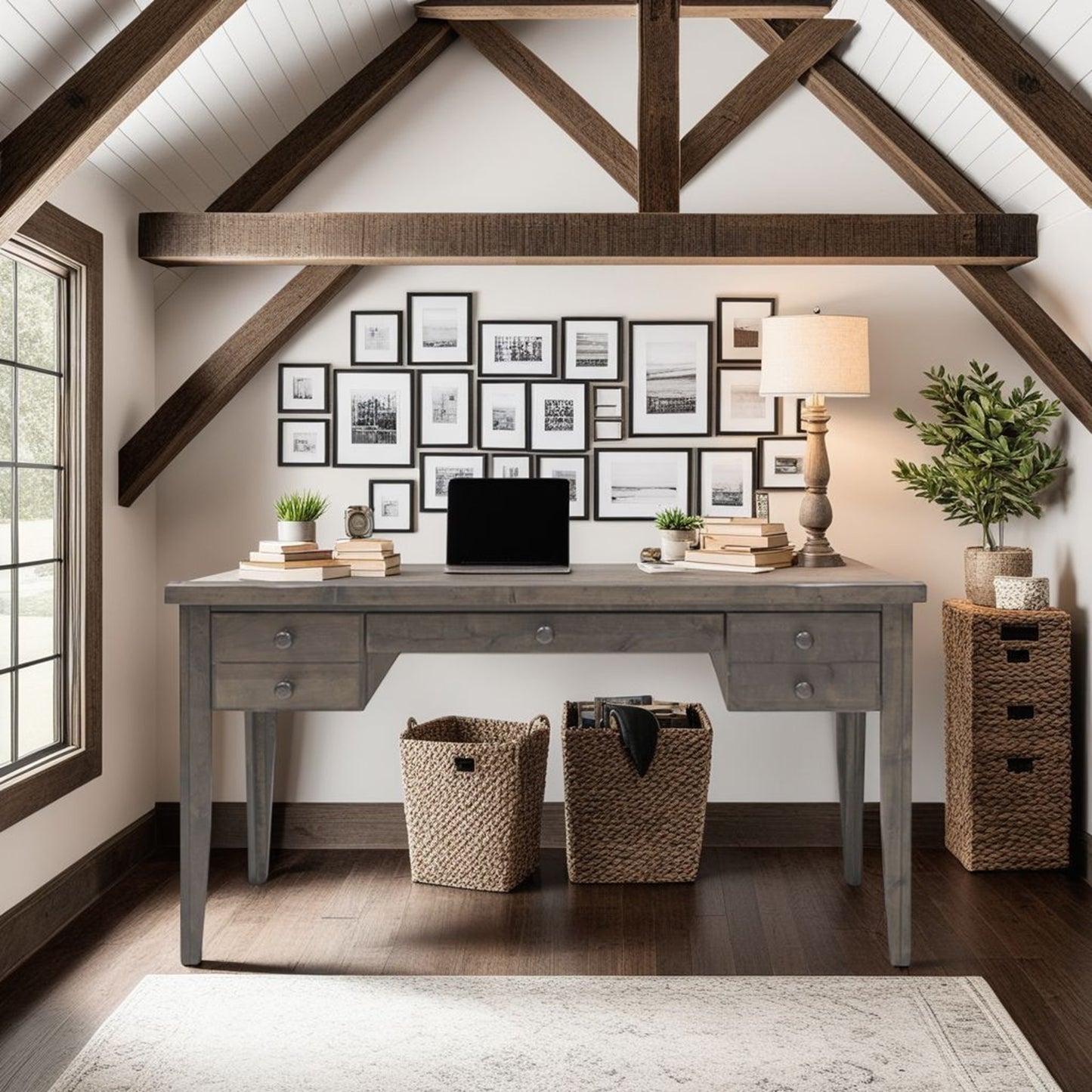 Hendrix Desk – 54'' Barnwood Finish Writing Table, No Assembly Required