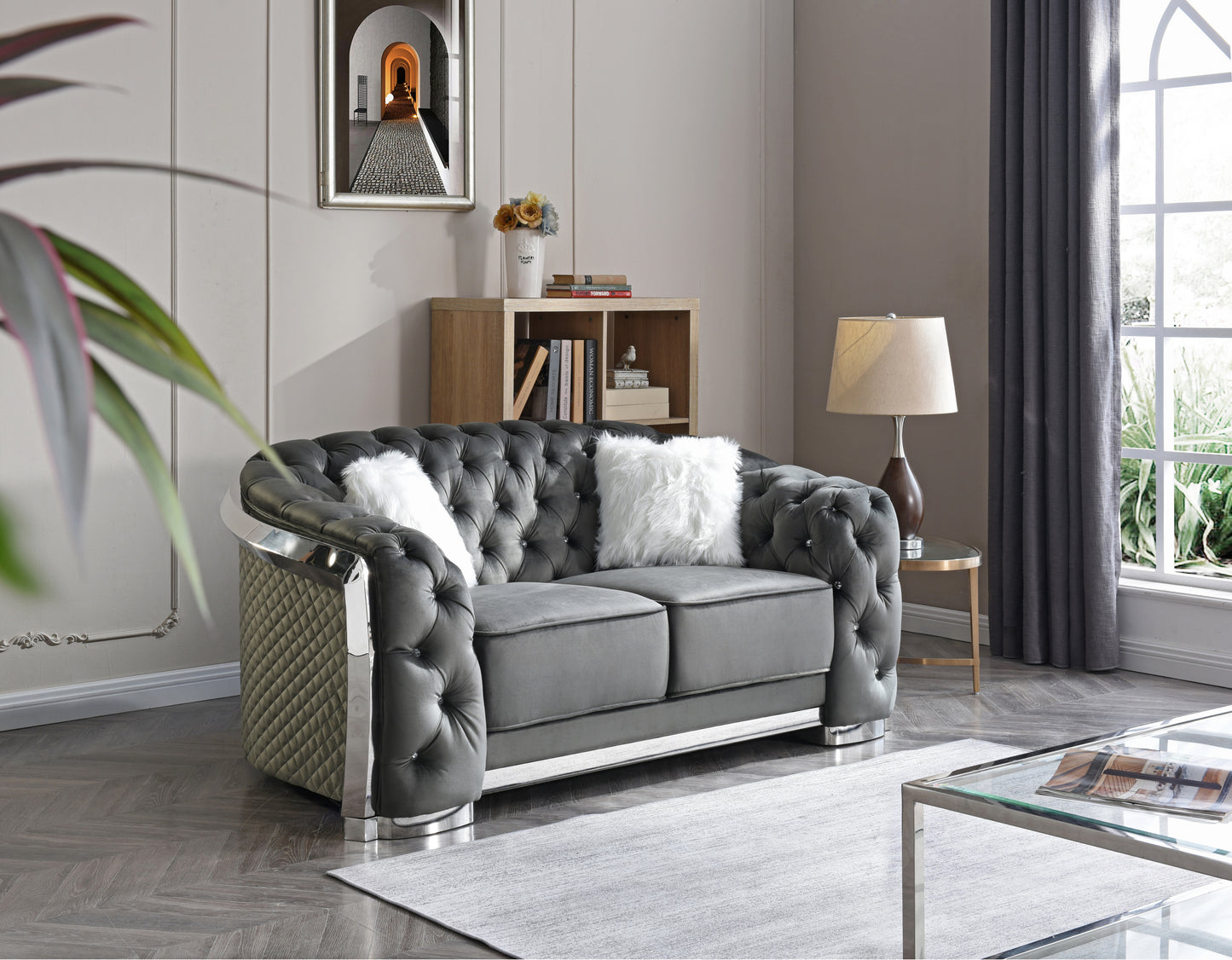 Arvia™ Gray Flared-Arm Loveseat – Chic 2-Seater Sofa for Contemporary Homes
