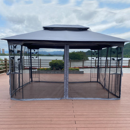 Aurelia 13x10' Soft - Top Gazebo – Double Roof Garden Pavilion with Mosquito Netting (Gray Canopy) - JUSTLIVE NESTJUSTLIVE NEST