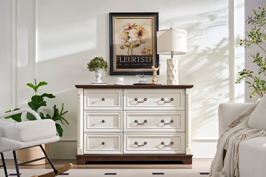 Farmessa BaseLine Dresser – 6 Drawer Rustic Storage Chest with Solid Frame & Subtle Farmhouse Legs