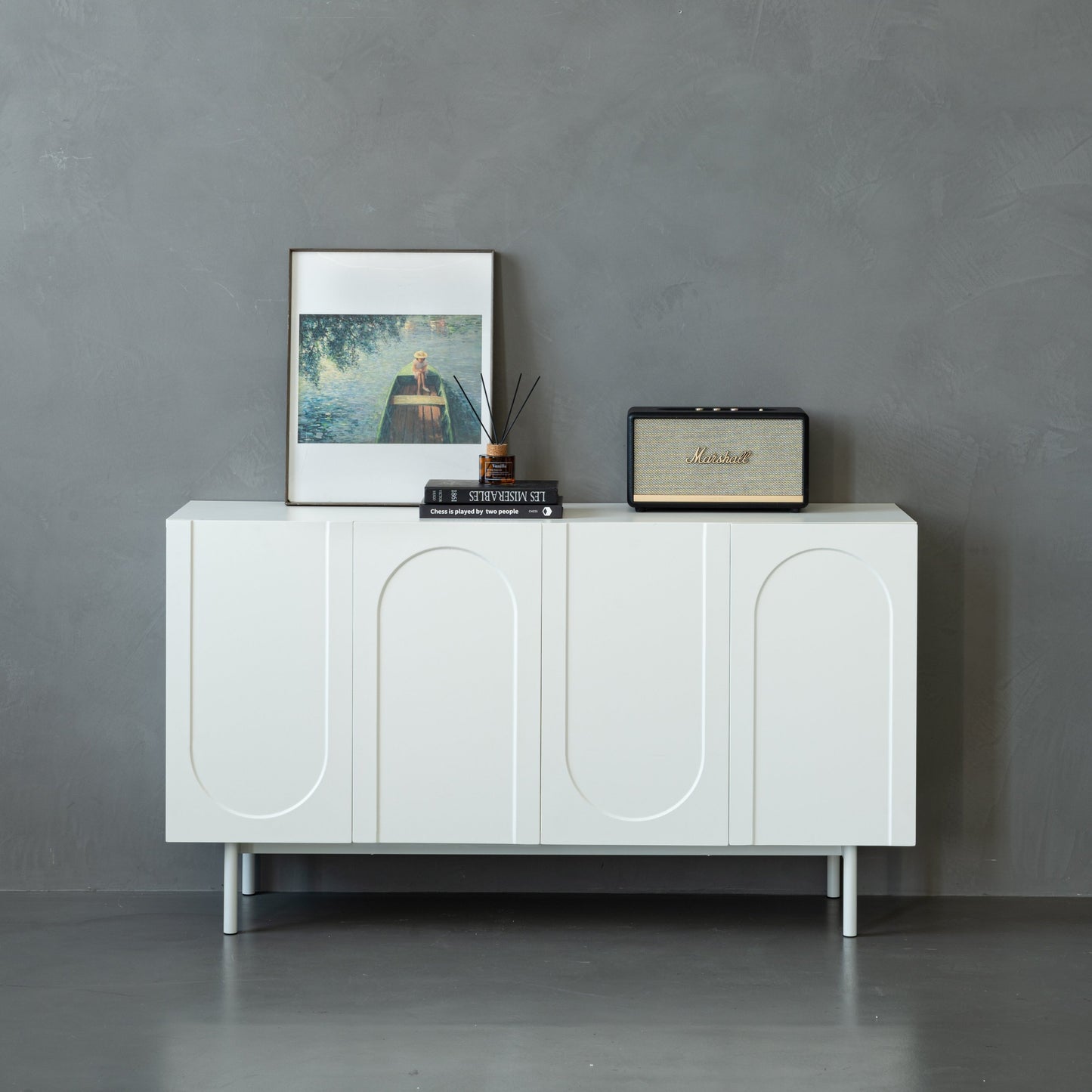 Créma Sideboard – Cream White 4-Door Storage Cabinet for Entryway or Dining Room