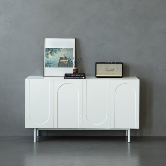 Créma Sideboard – Cream White 4-Door Storage Cabinet for Entryway or Dining Room