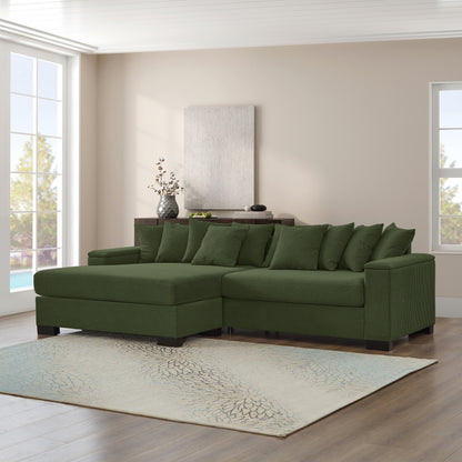 111' Luxe Lounge – Ribbed Green Comfort Sofa with Convertible Relax Seat & Hidden Storage