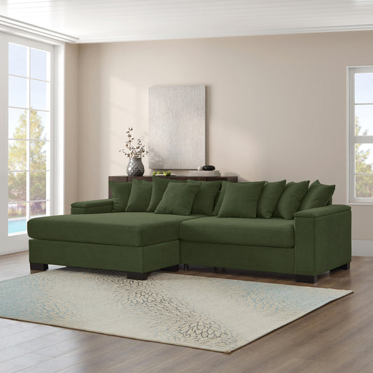 111' Luxe Lounge – Ribbed Green Comfort Sofa with Convertible Relax Seat & Hidden Storage