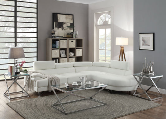 JUSTLIVE NEST® Flutura Sectional Duo – 2-Piece White Faux Leather Set with Flip-Up Headrest & Modern Chaise