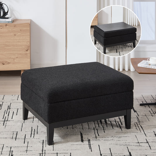 Blocava Ottoman – NoirBouclé Shell, FlipNest Lid & Woodline Base