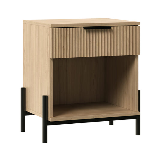 Fluttra Coast Stand – Fluted Drawer Nightstand with Open Cubby in Coastal Oak Finish