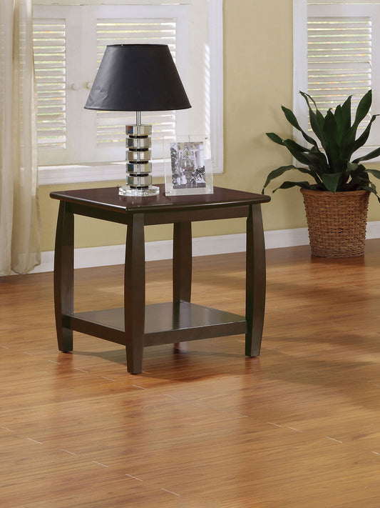 Cappelle End Table – Transitional Square Frame with LowerShelf in Cappuccino