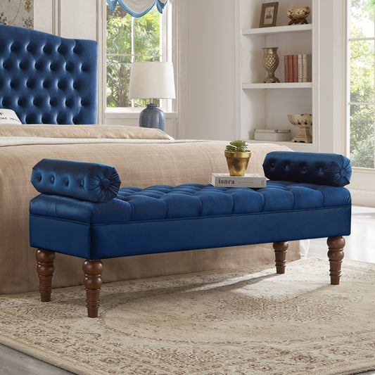Lunari Tufted Bolster Bench – Navy Velvet Window or Bed-End Bench