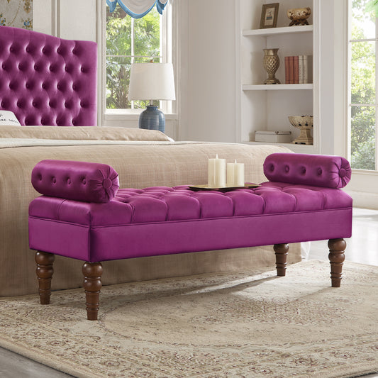 Lunari Tufted Bolster Bench – Violet Velvet, Long Bed-End or Window Seat