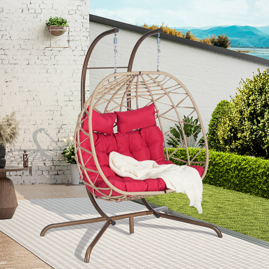 Nestra Duo Hanging Egg Chair – 2-Person Wicker Swing with UV-Resistant Cushions & Stand (600lb Capacity)