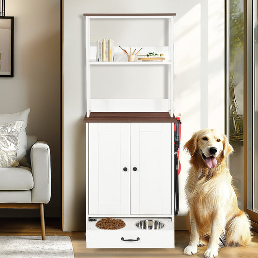 Verno Pet Feeder Console – White Feeding Station with 2 Bowls, Adjustable Shelves & Storage - JUSTLIVE NESTJUSTLIVE NEST