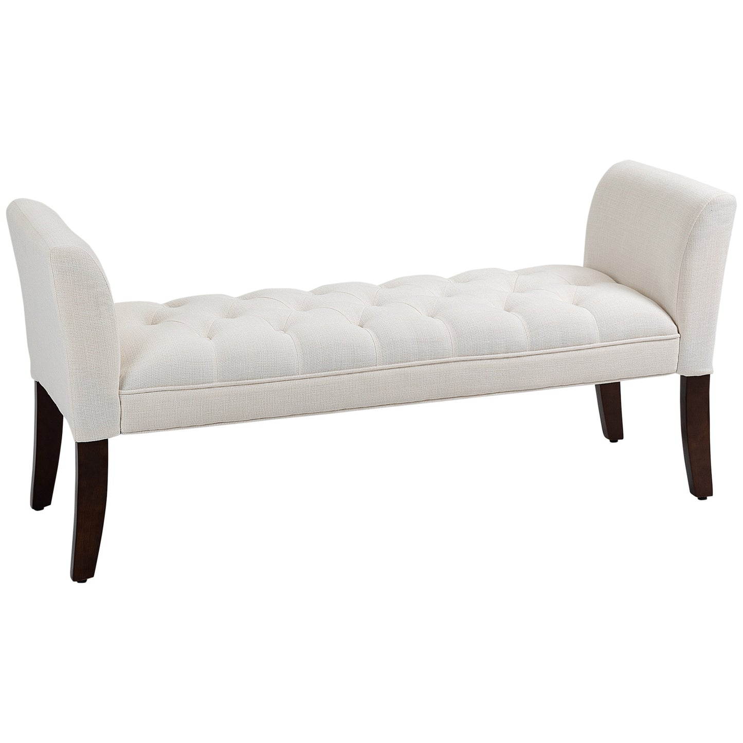 Hawen Tufted Bench with Arms – Cream Upholstered Entryway or Bedroom Bench