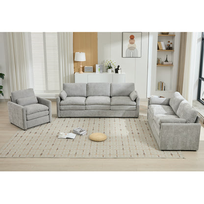NestEdge ‘CloudNest” Sofa Set – Light Grey Upholstery | Double Plush Cushion Comfort