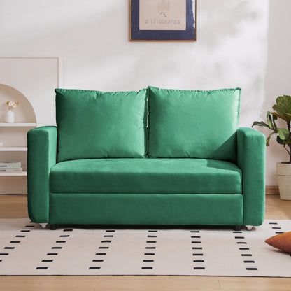estEdge ‘CozyFold” Loveseat – 2-in-1 Pullout Sofa Bed | Adjustable Arms + Linen Olive Green
