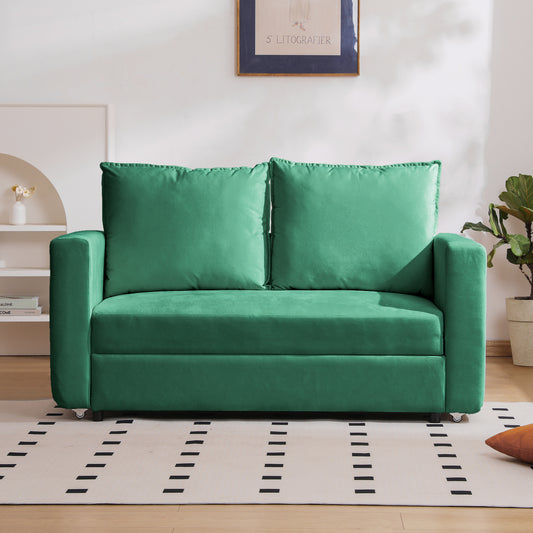 estEdge ‘CozyFold” Loveseat – 2-in-1 Pullout Sofa Bed | Adjustable Arms + Linen Olive Green