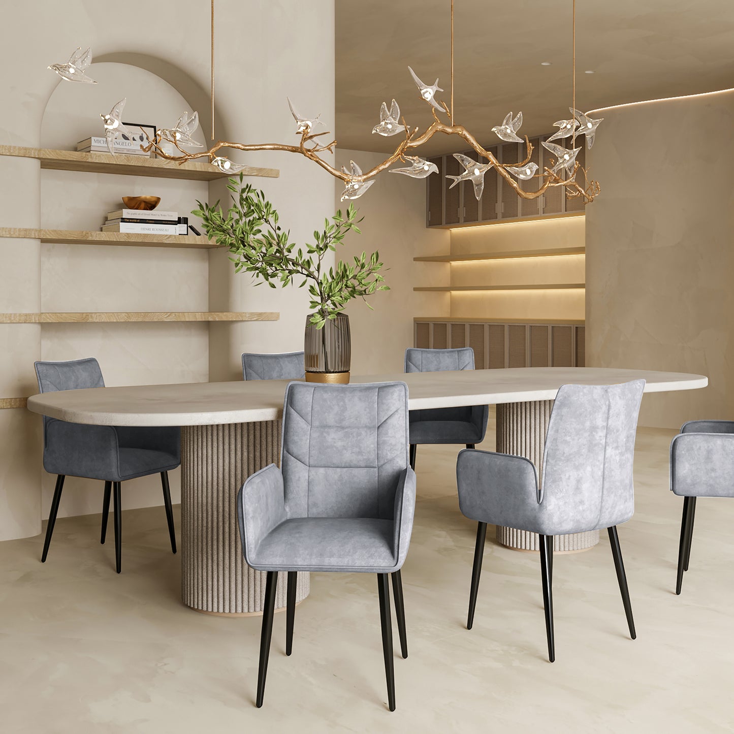 Velno Dining Chairs – 2-Piece Set in Mustard and Light Gray Velvet with Iron Frames