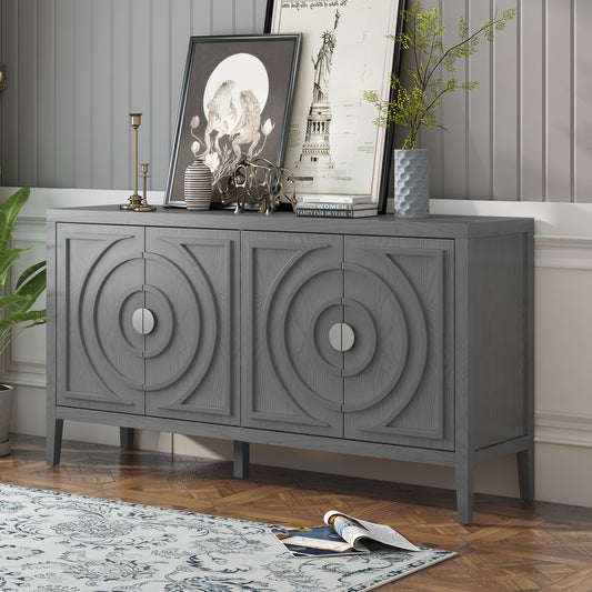 Trelo Sideboard – Gray Retro Cabinet with Groove Doors and Round Metal Handles