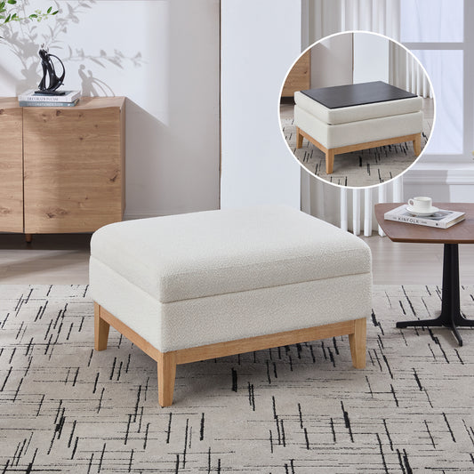 Blocava Ottoman – IvoryBouclé Shell, FlipNest Lid & Woodline Base