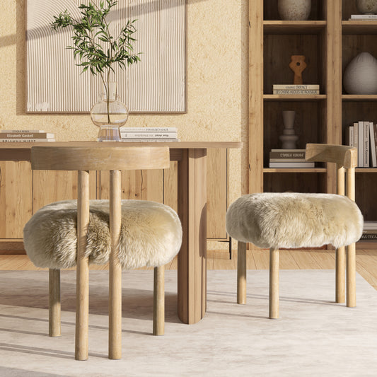 Arden Luxe Chair – 1 Split-Back Blonde Sheepskin Dining Seat, Genuine Fur Finish