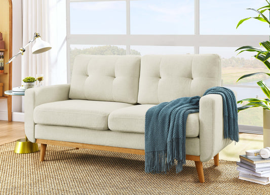 68' Tufted Loveseat – Mid-Century Upholstered Sofa with Wooden Legs