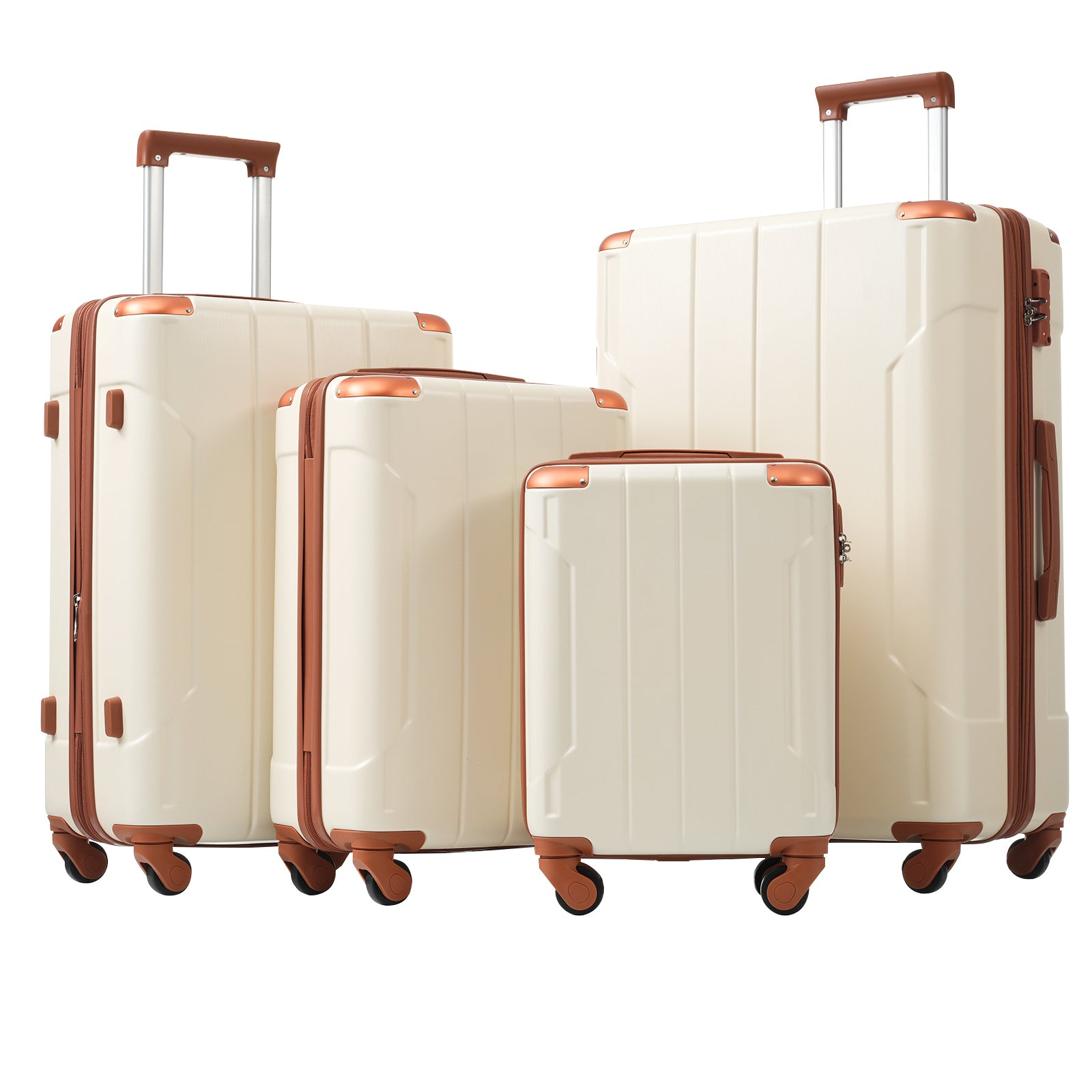 Jetera 6 - Piece Hardshell Luggage Set – White & Brown Expandable Suitcases with Spinner Wheels & TSA Lock - JUSTLIVE NESTJUSTLIVE NEST