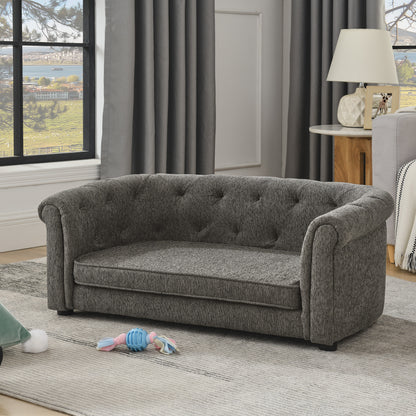 Kova Arc Pet Sofa – Dark Gray Linen Dog Couch with Curved Backrest & Cozy Cushion - JUSTLIVE NESTJUSTLIVE NEST