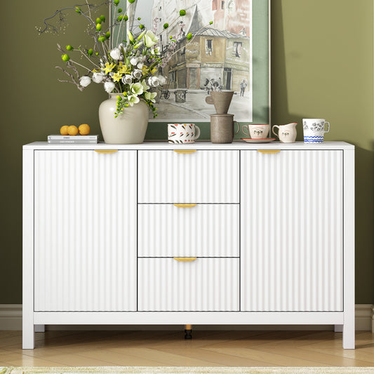 Wavelle Console Table – Wave Pattern Entry Cabinet with Adjustable Shelves and Metal Handles